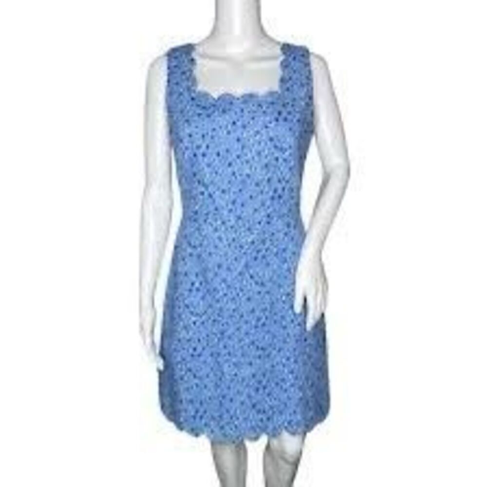 J Crew Women’s Size 2 Tweed Sleeveless Scalloped Edge Dress Blue Square Neck